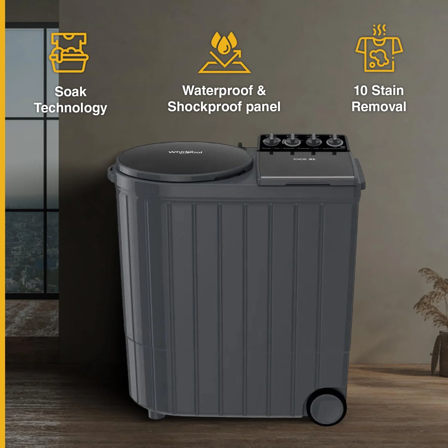 Whirlpool 11Kg Semi-Automatic Top Loading Washing Machine (ACE XL11 DMIX GRAPHITE GREY (30344)) - Image 3
