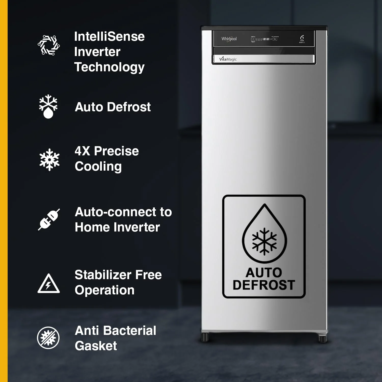 Whirlpool 192 L 3 Star Vitamgic Pro Inverter Direct-Cool Single Door Refrigerator (215 VMPRO PRM 3S INV STEEL-Z, Auto Defrost Technology, - Image 5
