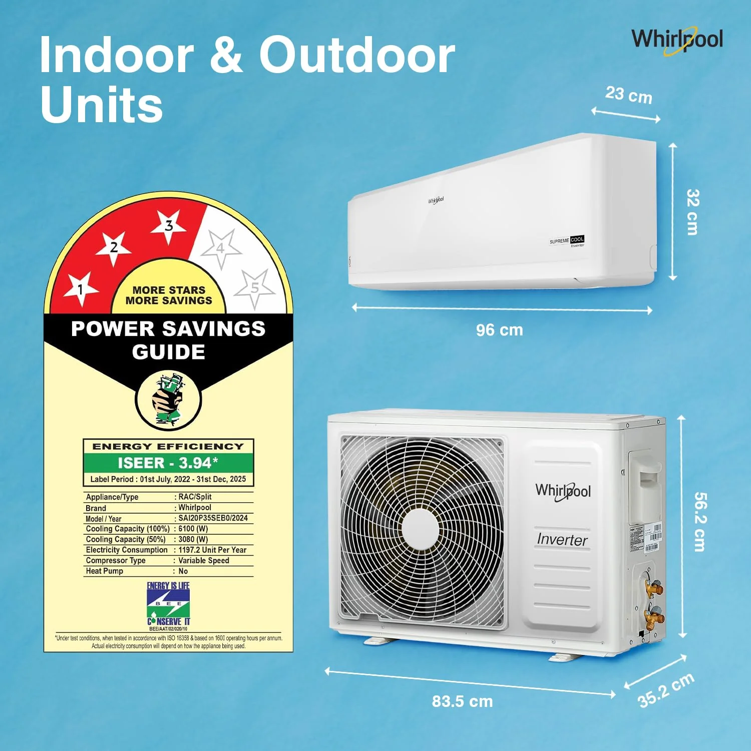 Whirlpool 2.0 Ton 3 Star, Supremecool Inverter Split AC (SUPREMECOOL 20T 3S INV EXP S5N3PB0, Copper, Convertible 4-in-1 Cooling Mode, HD Filter White) - Image 9