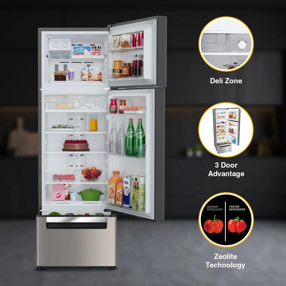 Whirlpool 215 L Frost Free Triple Door Refrigerator (FP 263D PROTTON ROY ARTEMIS STEEL (22197)) - Image 3