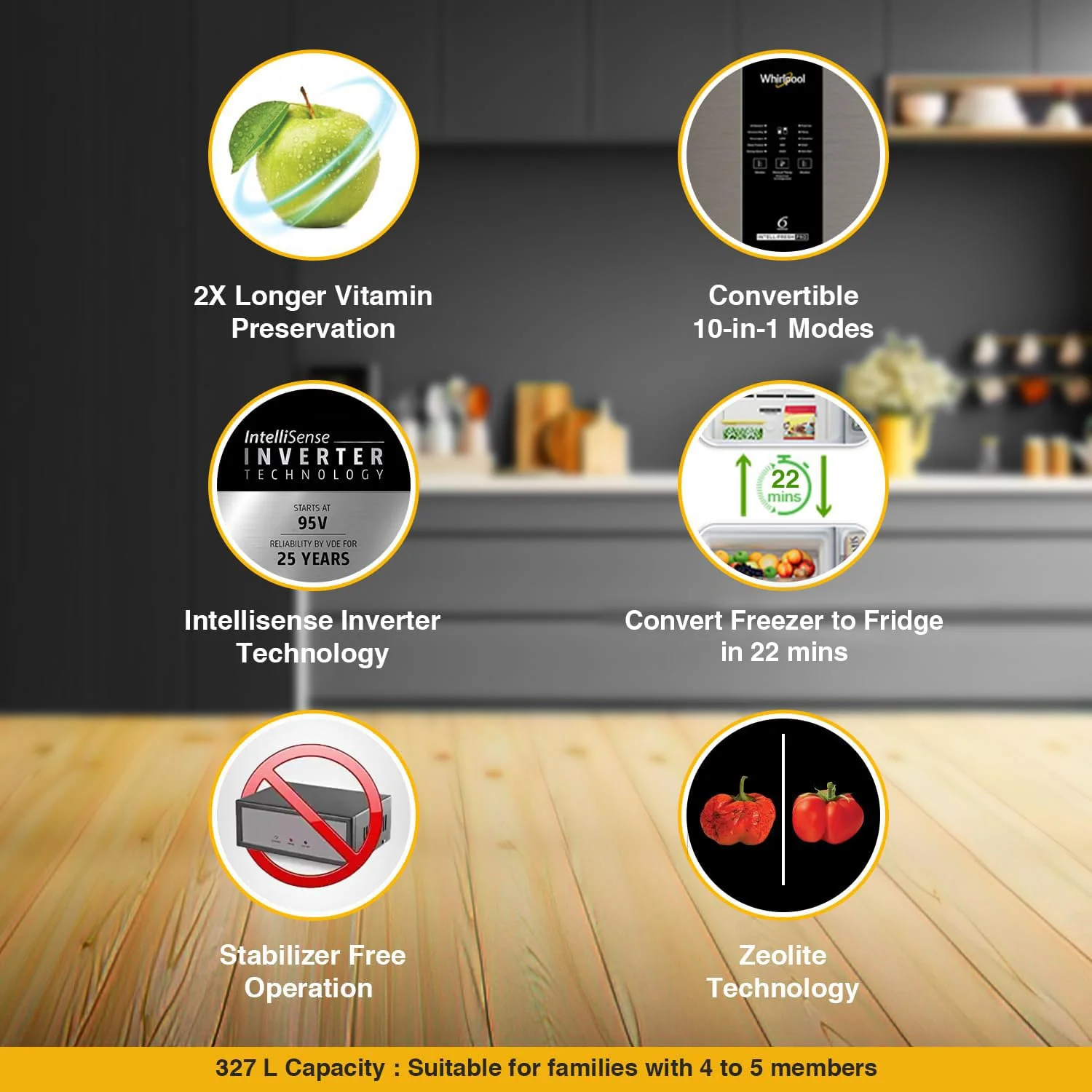 Whirlpool 327 L 2 Star IntelliFresh Convertible Inverter Frost Free Double Door Refrigerator (IFPRO INV CNV 375 OMEGA BLACK(2S)-TL) - Image 4
