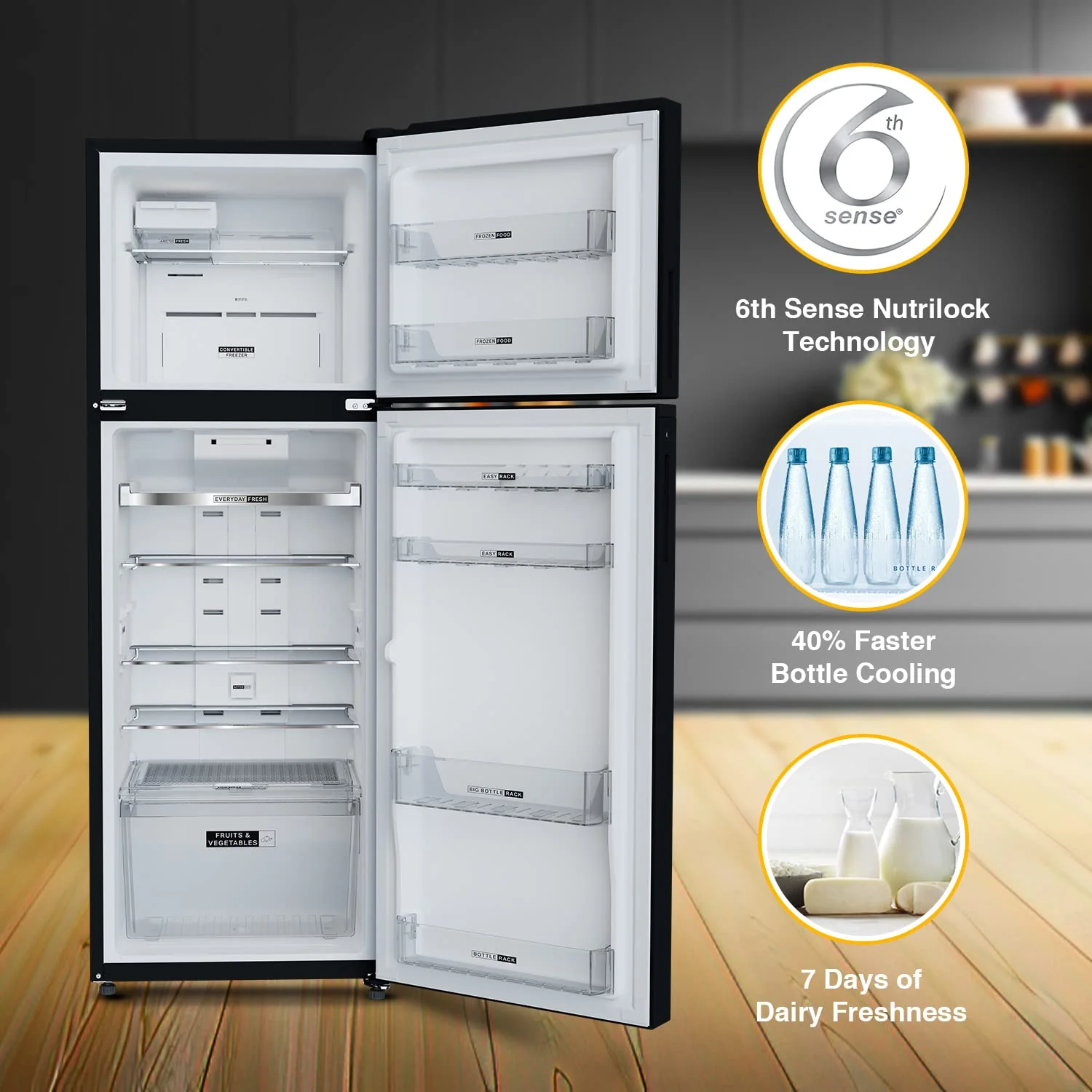 Whirlpool 327 L 2 Star IntelliFresh Convertible Inverter Frost Free Double Door Refrigerator (IFPRO INV CNV 375 OMEGA BLACK(2S)-TL) - Image 6