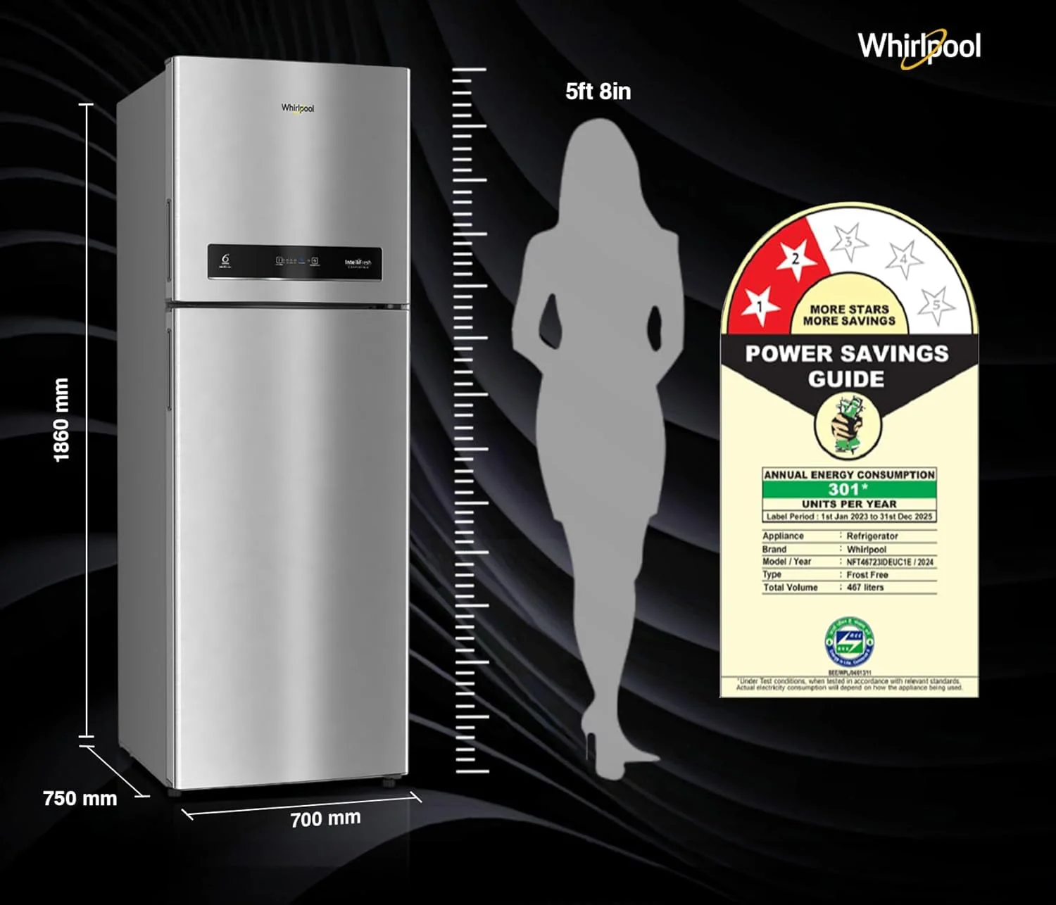 Whirlpool 467L 2star IntelliFresh Convertible Inverter Frost Free Double Door Refrigerator (IF INV CNV 515 ALPHA STEEL (21695)) - Image 9