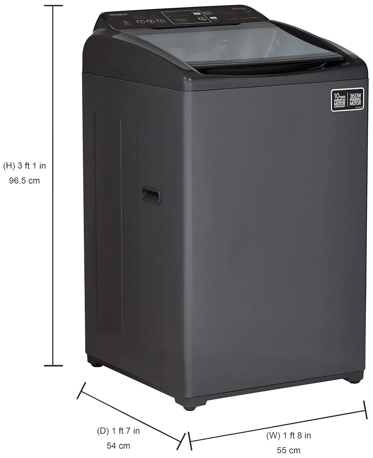 Whirlpool 7.5 Kg 5 Star Fully-Automatic Top Loading Washing Machine (WHITEMAGIC ELITE 7.5, Grey, Hard Water Wash) - Image 3