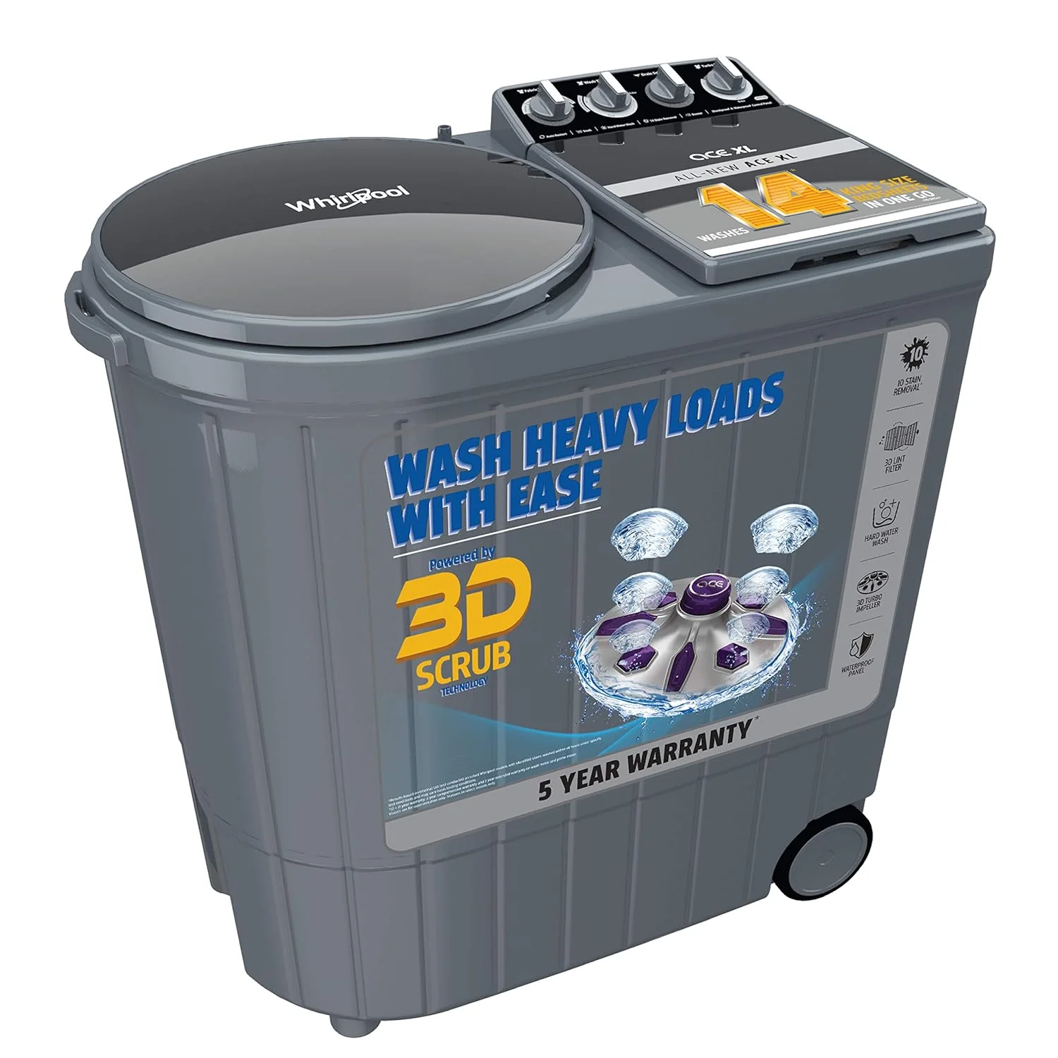 Whirlpool 9 Kg 5 Star Ace XL Semi-Automatic Top Loading Washing Machine (ACE XL 9KG DMIX GRY DAZLLE 10Y (30353)) - Image 10